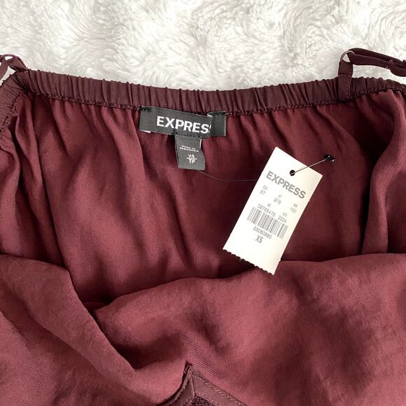 NEW Express Burgundy Lace Trim Elastic Hem Minimalist Classic Camisole Top XS - Picture 5 of 6